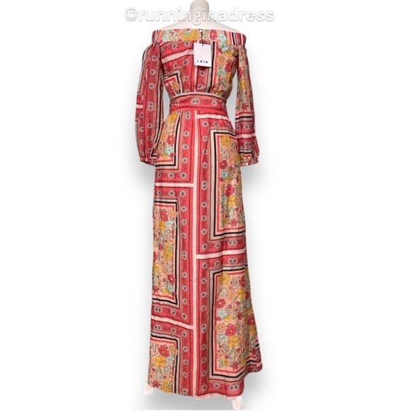 NWT Anthropologie Laia Dea Retro Boho Floral Printed Silk Pink & Yellow Dress - Picture 3 of 16